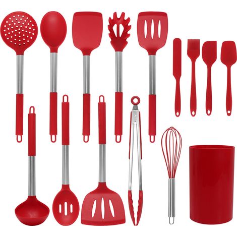 Ensemble d'ustensiles de Cuisine en Silicone, 15 pièces d'outils de Cuisine en Silicone, antiadhésif Anti-Rayures, y Compris Le Batteur à Oeufs, Brosse, spatule, grattoir, Pince à Nourriture (1/5)