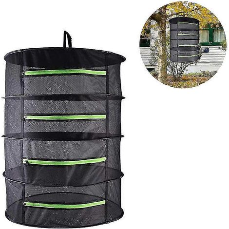 Séchoir à herbes aromatiques noir avec fermeture éclair, en tissu mesh, filet de séchage suspendu pour plantes (taille : grille à 4 niveaux, 60 cm) (1/5)