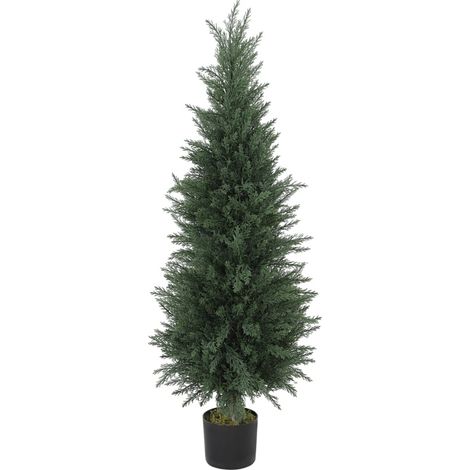 Grande cyprès artificiel 120 cm avec pot, plante décorative UV résistante pour intérieur et extérieur (1/5)