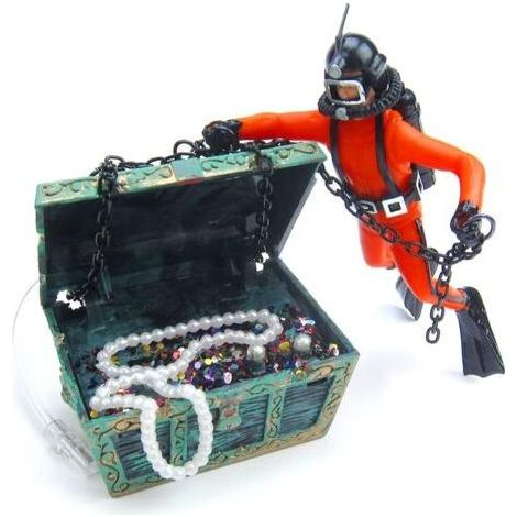 Décoration d'Aquarium Chasseur de Trésor. Mini Ornement Aquarium Créative Plongeur Flottant de Coffre au Trésor sous-Marin Accessoire Décoratif pour Poisson Réservoir et Aquarium (1/5)