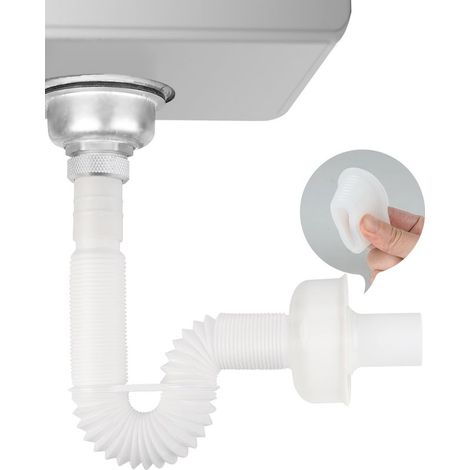 Siphon pour évier de cuisine, siphon flexible étanche aux odeurs, tuyau de drainage flexible avec connecteur de 1 1/2", tuyau d'évacuation interchangeable, extensible de 320 à 780 mm. (1/5)