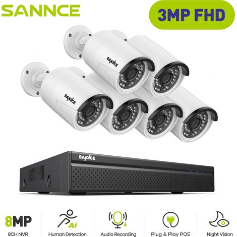 SANNCE 3MP KIT DE VIDEOSURVEILLANCE 6 × CAMÉRAS SMART IR VISION NOCTURNE MICRO INTÉGRÉ SÉCURITÉ SYSTÈME (1/5)