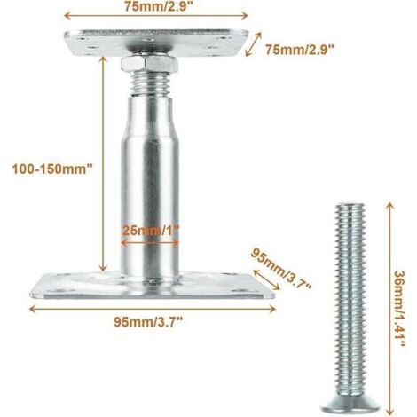 Lot de 4 supports de poteau surélevés galvanisés réglables de 100 à 150 mm , support de toit robuste pour construction