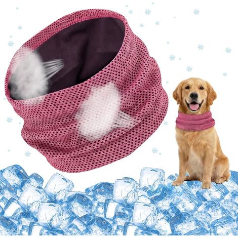 VHV – Kühlendes Hundehalstuch – 2 Stück – Kühlendes Hundehalsband – Selbstkühlend – Verstellbar – Für Sommer und Hitze – Für Hunde und Welpen – Rosa-Rot – Größe L (1/5)