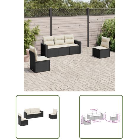 The Living Store 5-tlg. Garten-Sofagarnitur mit Kissen Schwarz Poly Rattan - Gartensofas - Outdoor Möbel - Lounge Set - Rattan Sofa - Gartenlounge (1/3)