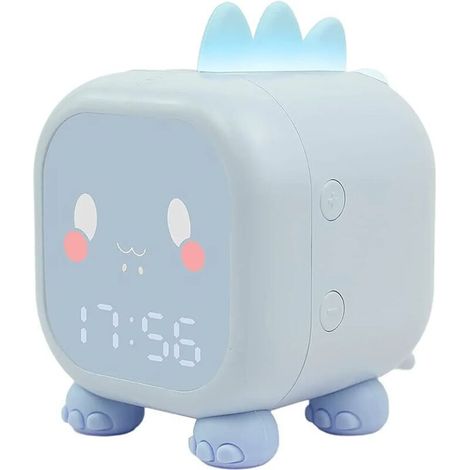 Niedlicher Kinderwecker, multifunktionales, verstellbares Nachtlicht mit Countdown-Timer, Schlummerfunktion, wiederaufladbar, Geschenk für Kinder (Blau) - Crezuo