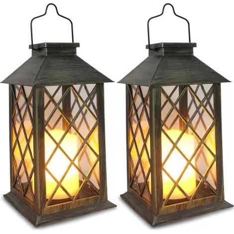 Lot de 2 Lanternes Solaires LED Effet Flamme, Lampes Suspendues Étanches pour Jardin, Balcon, Table et Terrasse (1/5)