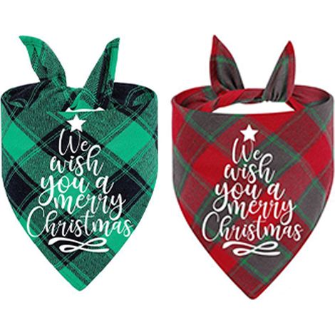Bandana Chien - Triangle 63x42x42 cm - Coton 100 % - Motif Plaid Noël - Pour Chiens - 2 Pièces (1/5)