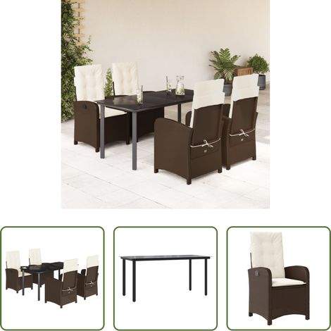 vidaXL Gartenessgruppe -  5-tlg. Garten-Essgruppe mit Kissen Braun Poly Rattan (1/5)