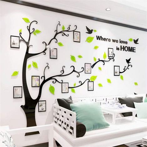 Pegatinas de pared 3D de árboles para hacer tú mismo, vinilos decorativos, adornos de arte de árboles para sala de estar, dormitorio (Verde claro a la derecha, XL: 200 x 276 cm) (1/4)