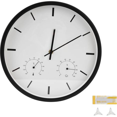 Horloge murale design scandinave avec thermomètre et hygromètre, multifonction pour maison, noire (1/5)