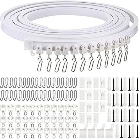 5 m Rail Rideaux Plafond Flexible avec Crochets Set de Rail Rideau Plafond Courbé PVC et Acier Inoxydable pour Fenêtre de Douche, Séparateur de Pièce de Camping Car, Chambre, Balcon (1/5)