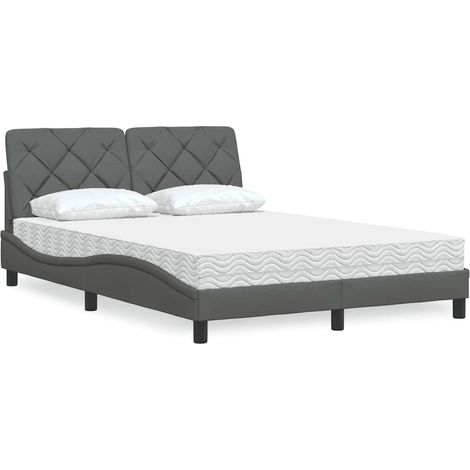 Bett mit Matratze Dunkelgrau 140x200 cm Stoff