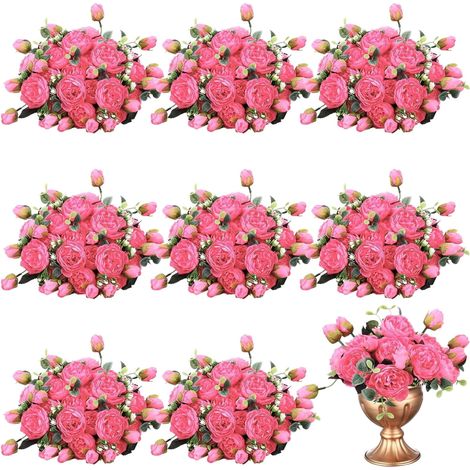 24 bouquets de pivoines artificielles en soie pour mariage, fleurs artificielles, bouquet de pivoines en vrac, fausses compositions florales pour la mariée, centres de table, décoration de vase pour m