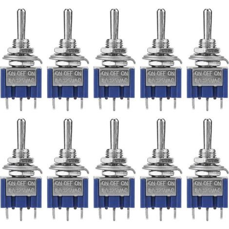 10Pcs Mini Interrupteur à Bascule 6A 125VAC, Interrupteur à 3 Positions 3 Broches, Mini Toggle Switch SPDT, Diamètre de Tête de Bouton 6 mm (1/5)