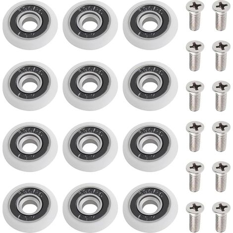 12 Pièces Roulette Porte, Diamètre 23mm, Plastique Blanc, Vis Inox M5, Pour Porte De Douche Coulissante (1/5)