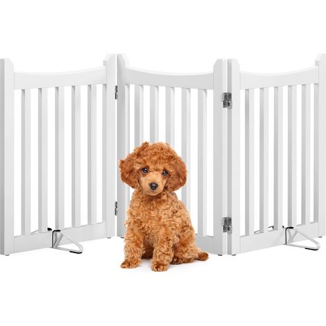 Yaheetech Cancelletto per Cani Estensibile Cancello Pieghevole di Sicurezza da Interno Recinto Barriera per Scale Porta in Legno 3 Pannelli 151,5 × 60,5 cm Bianco