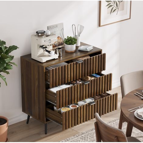 Comò in MDF con 3 cassetti e guide metalliche, 80 x 39 x 78 cm, noce OKMYHOME (1/5)