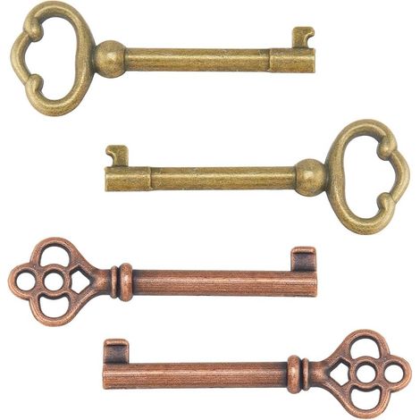 4 Pièces 2Styles Clés de Squelette Vintage Creux Clé de Barillet en Alliage Clé Universelle de Remplacement de Squelette pour Portes de Placard Tiroirs de Commode Horloge de Sol (1/5)