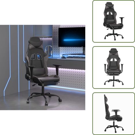 Gaming-Stuhl mit Fußstütze Schwarz und Grau Kunstleder - Gaming-Stuhl - Gamer Chair - PC-Chair - Bürostuhle - Ergonomischer Stuhl (1/5)