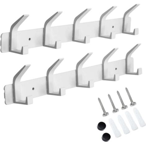 2-teilige (weiße) Wandgarderobe mit 5 Haken, Wandgarderobe für Küche, Bad und Schlafzimmer - Crezuo (1/4)