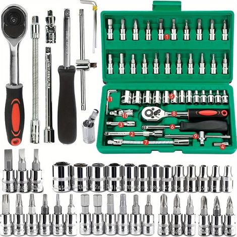 46 pièces, jeu de douilles d'entraînement, clés à cliquet avec embouts hexagonaux, kit complet pour atelier et bricolage