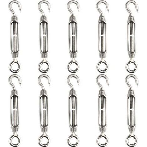 10 Pcs Tendeur De Fil Tendeur M4 En Acier Inoxydable Réglable Crochet De Ridoir Et Oeil Ensemble (1/5)