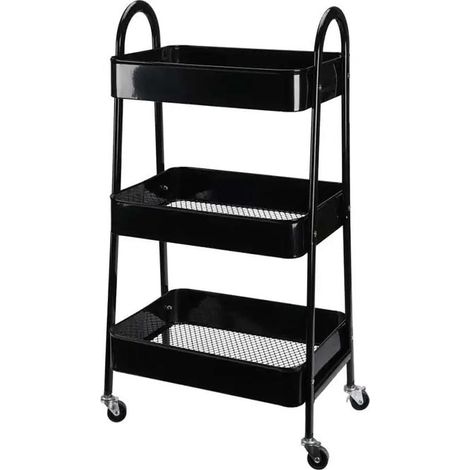 Estantería con ruedas, metálica, negra, carrito de 3 niveles, 44 x 31,5 x 78,5 cm
