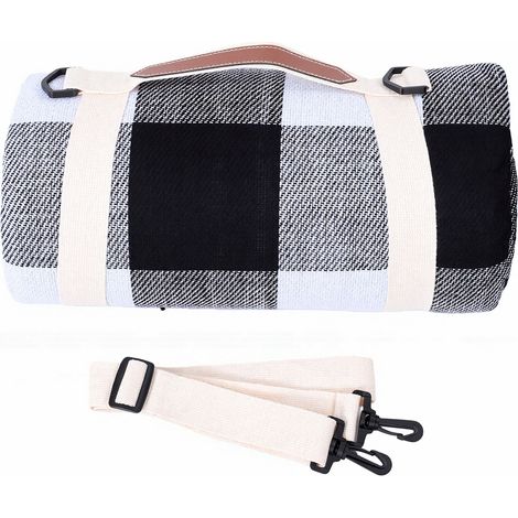Couverture de pique-nique imperméable, résistante au sable, extra large, pliable et portable, idéale pour le camping en extérieur, le parc, la pelouse, le jardin et la plage (noir) (1/5)
