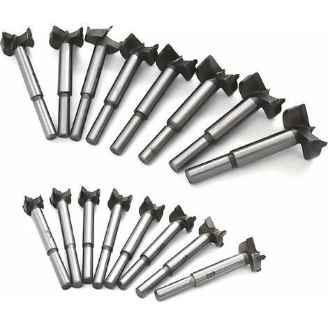 Meche Bois Foret, Carbone Acier à Haute Vitesse Trépan pour Bois Scie à poinçonner Dalles en Bois Trous de perçage pour Aile Plate Charnière en carbure cémenté 15-35mm 16PCS (1/5)