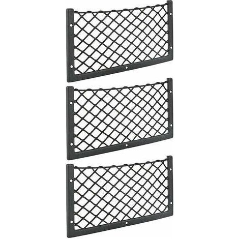 Lot de 3 filets de rangement voiture 36 x 18 cm – Maille élastique nylon – Fixation ultra solide pour van, camping-car, camion