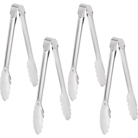 Silberne Lebensmittelzange 24,5 x 3,9 cm, 4 Metallzangen für Buffet, Party, Geschirr, multifunktionales Grillen im Freien (1/5)