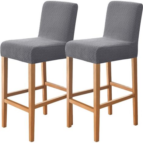 Juego de dos fundas para taburetes de bar，funda elástica y extraíble para el asiento con respaldo，funda cuadrada para taburete de bar，gris (1/4)