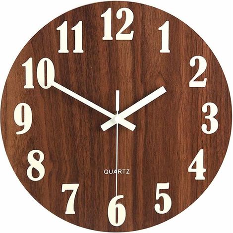 royaluxe - Horloge murale lumineuse 30 cm/12 pouces horloge design en bois avec veilleuse horloge suspendue ronde moderne silencieuse sans tic-tac (1/5)