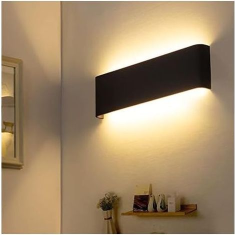 Appliques Murales LED Intérieur 30CM 12W, Éclairage Mural Moderne en Aluminium, Lampe Murales Up Down Pour Chambre, Salon, Couloirs, Blanc Chaud 2800K, Noir (1/5)