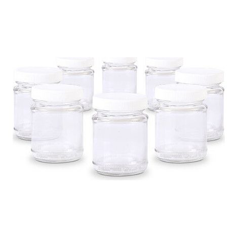 Home Equipement – Lot de 8 pots de yaourt en verre 150ml avec couvercle à visser – Dimensions 68x85mm – Compatible yaourtières standards (1/2)