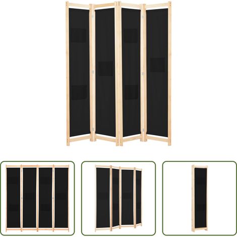 Trennwand - 4-teiliger Raumteiler Schwarz 160 x 170 x 4 cm Stoff (1/5)