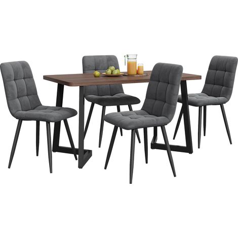 Ensemble salle à manger 5 pièces, table à manger avec 4 chaises, ensemble de table de cuisine moderne, table de cuisine effet bois avec pieds en métal noirs, plateau en MDF couleur noyer, chaises de s