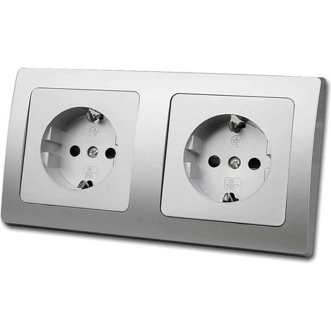 Double prise - Gris argenté - 250 V/16 A - Prise avec contact de protection - Avec protection anti-contact - 2 prises - Montage encastré (1/5)