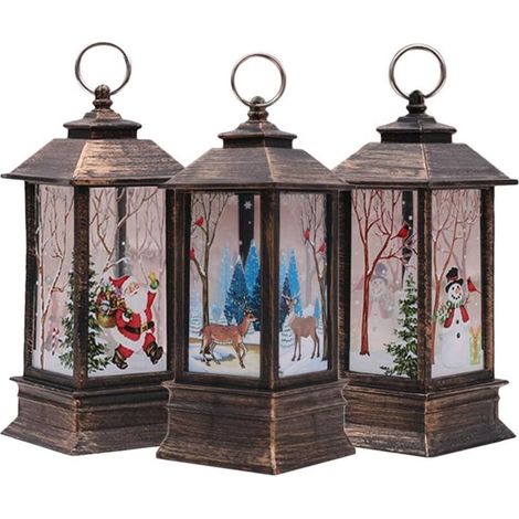 3pcs Christmas Ornament Lights Vintage Christmas Candles with LED Tea Lights Santa Moose Snowman Pattern, Flameless Candle Lights for Party Decorations (1/5)