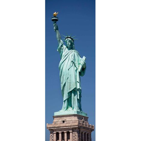 Papier peint panoramique bleu statue de la liberté | Tapisserie panoramique moderne ensoleillé | Papier peint panoramique chambre et couloir - 280 x 100 cm (1 pièce) (1/2)