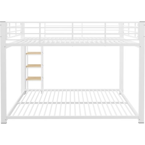 Lit superposé 140x200 cm blanc avec escalier à marches larges, structure en métal et MDF, charge 180 kg par couchage, silencieux et sécurisé CHICFURN (1/5)