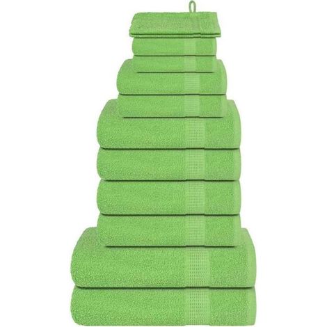 12 pièces, serviettes bain, vert pomme, 100 % coton filé à l'anneau, 360 g/m², salle de bain et soins quotidiens