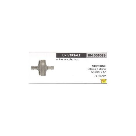 Vergaserfilter mit Edelstahlkern UNIVERSAL Außen-Ø  28mm Ø  Anschlüsse 5,4mm