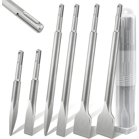 Jeu 6 Burins SDS-Plus Ciseaux à Béton Carrelage Pierre Maçonnerie, 40CR Burin Plat pour Carreleur, pour Perforateur Burineur, Accessoires pour marteau burineur (1/5)