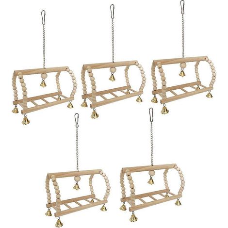 Lot de 5 supports pour jouets à mâcher, hamac pour oiseaux, parc de jeux en bois avec échelle