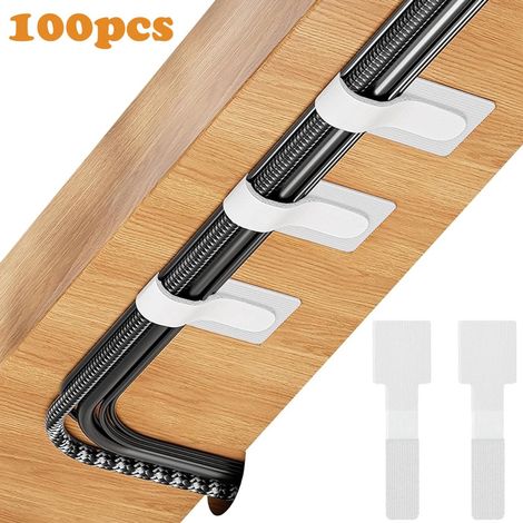 Organiseur de câbles ING, lot de 100 attaches auto-adhésives Velcro, réglables et faciles à fixer pour câbles d'alimentation (blanc). (1/5)