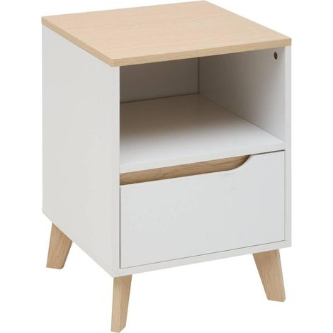 Table de Chevet Avec Tiroir "Luma" 55cm Blanc (1/4)