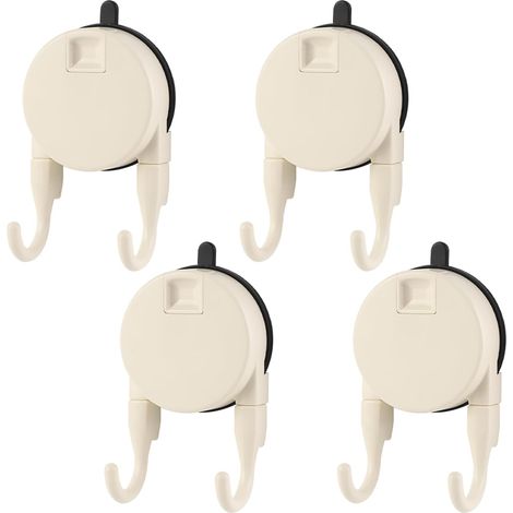 Ganchos de ventosa para baño, 4 ganchos de pared de plástico adhesivos, ganchos de ducha de doble gancho, ganchos de pared adhesivos reutilizables e impermeables (blanco) (1/5)