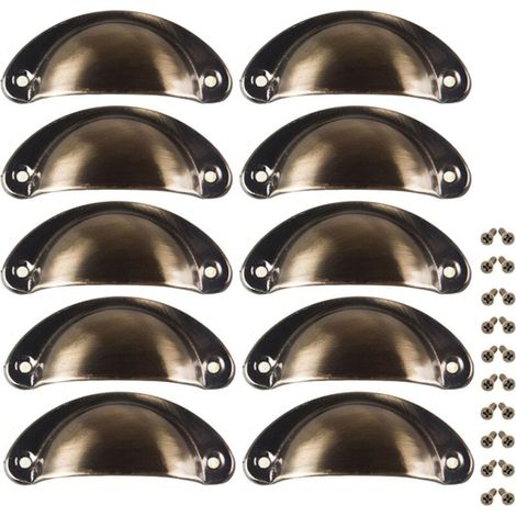 Poignée Bronze Brossé de Meuble Coquille Vintage pour Tiroir Armoire Bouton Porte Placard avec Vis 10 Pcs 82mm (1/5)